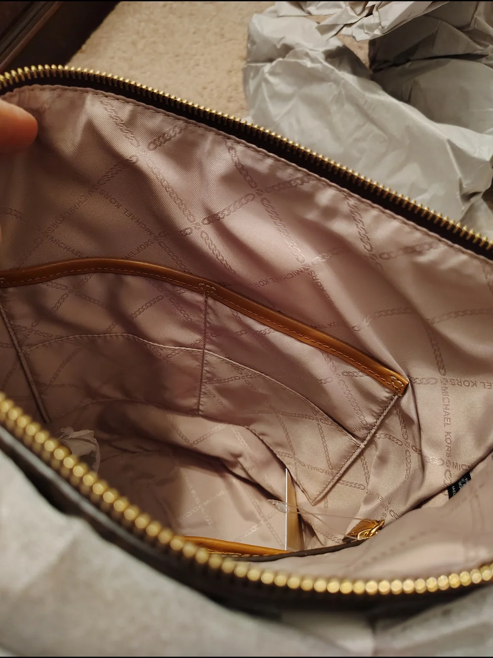 Michael Kors Brown Signature Bucket Bag with Gold Hardware
